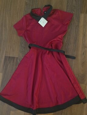 Girls' Red Fit-and-Flare Dress with Contrast Black Trim